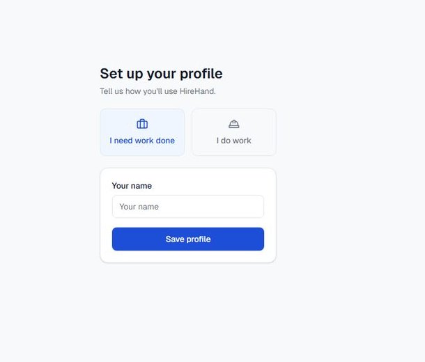 HireHand profile setup screen