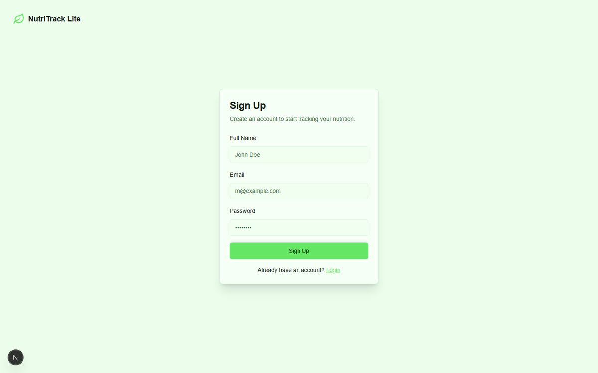 NutriTrack Lite sign up screen